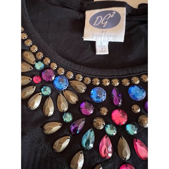 Diane Gilman DG2 HSN Beaded Black Rayon Tunic Multicolor Gemstones size Large - Picture 6 of 11
